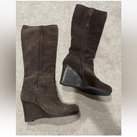 BP Size 8.5 Suede Tall Brown Wedge Boots - Picture 1 of 7